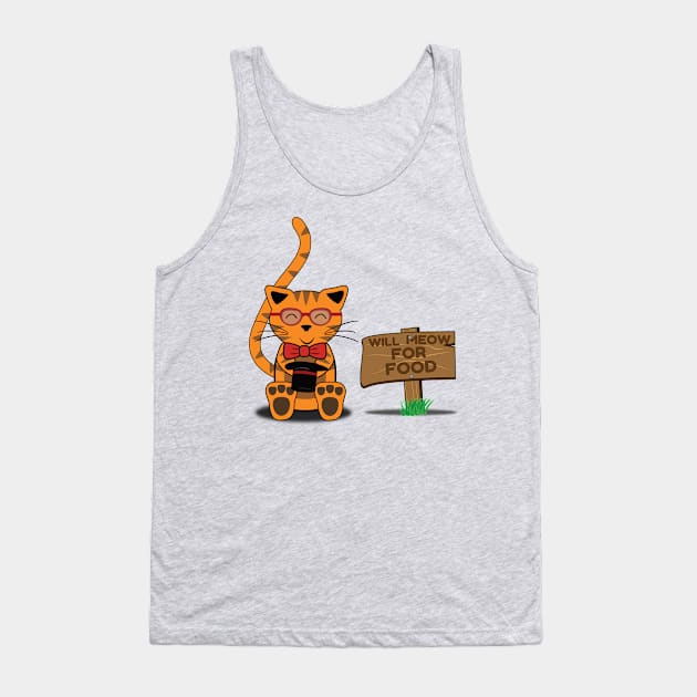 Cute and Funny Tabby Cat With Sign Will Meow For Food Tank Top by emojiawesome